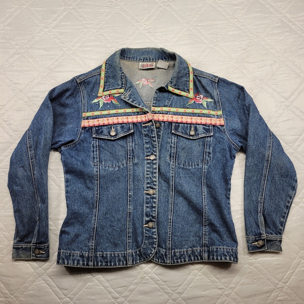 Bill Blass Vintage Jean Jacket w/ floral embroidery size L